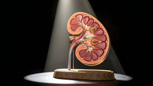 Anatomical kidney model with blood vessels