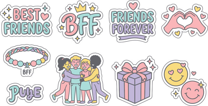 Happy friendship day sticker set best friends forever bff gifts and symbols