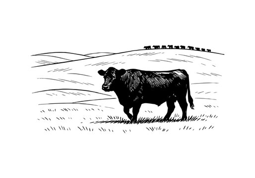Vintage Hand Drawn Black Angus Cattle Sketch Vector Illustration Collection for Farm, Ranch, and Butcher Shop Branding
