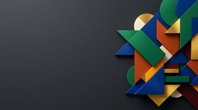 Colorful 3d geometric shapes on a dark gray background