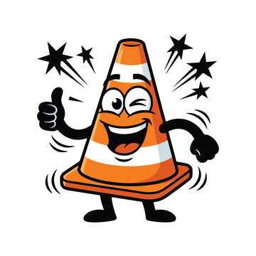 Happy cartoon orange traffic cone character giving a thumbs up vector illustration.