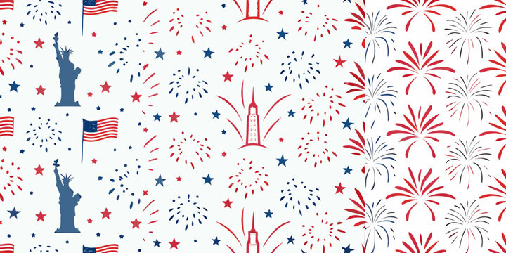fireworks and patriotic symbols vector pattern red