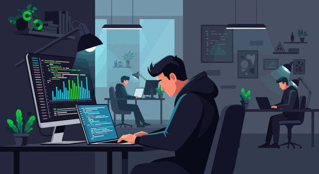 Focused Developers Working in Modern Office Environment