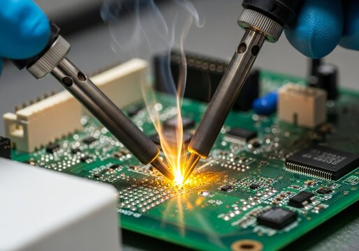 Metal welding sparks flying during industrial fabrication process
