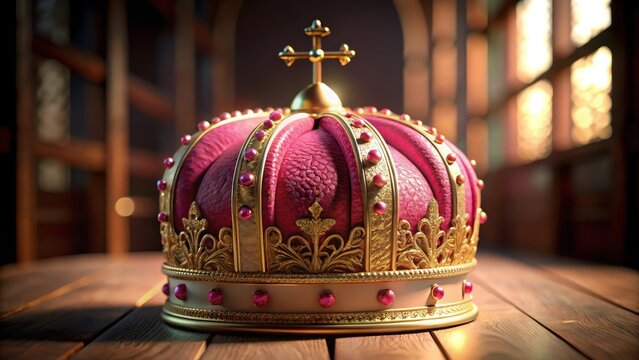 Elegant view of a pink mitre with a golden cross