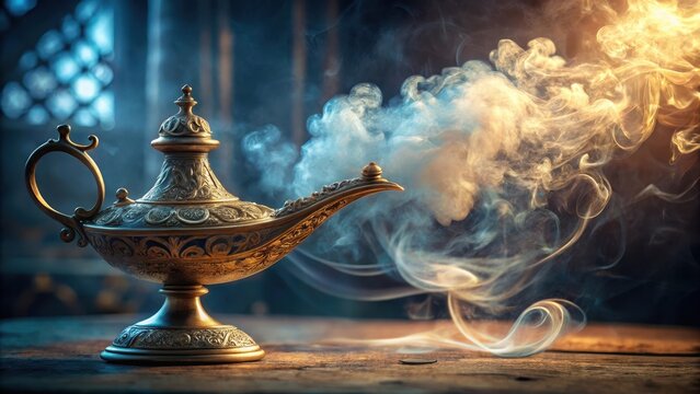 Smoke rises from ancient lamp as genie emerges