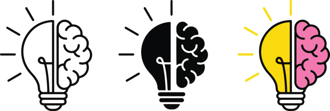 Lightbulb with brain halves showing creativity and ideas