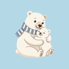 A cute polar bear mother hugging her small baby bear cub © Orion