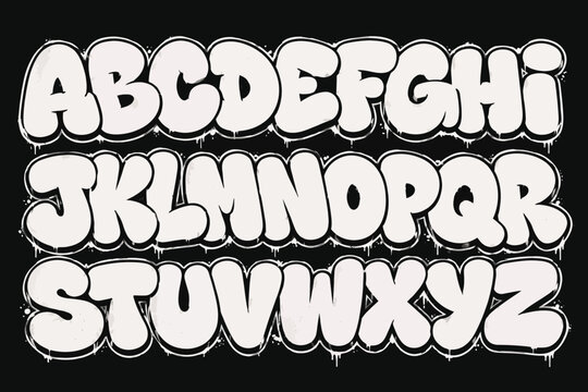 Graffiti bubble letters alphabet set hand drawn street font collection urban style typography for t shirt design print posters
