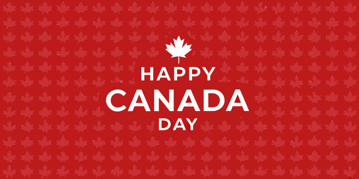 happy canada day text on red maple leaf pattern