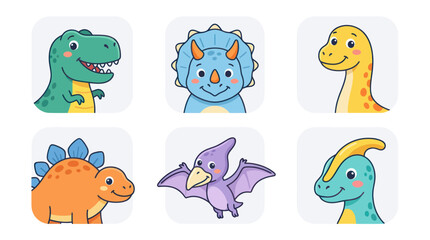 Cute Cartoon Dinosaurs Collection: T-Rex, Triceratops, Brontosaurus, Stegosaurus, Pterodactyl © Bebel