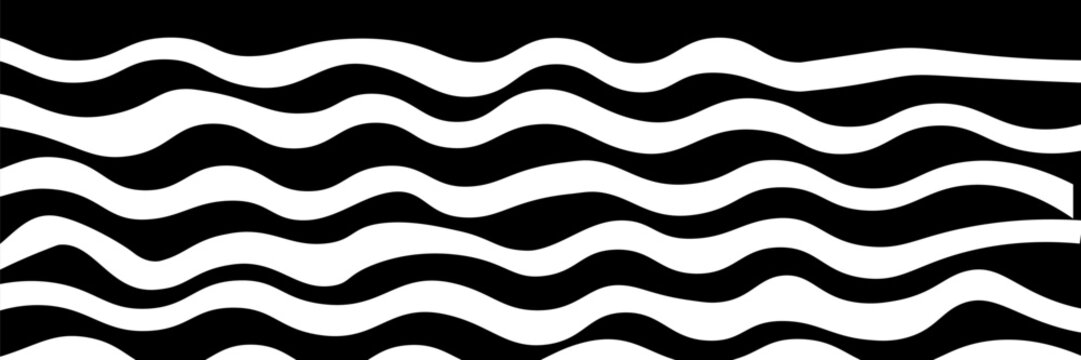 Groovy wave stripes big set. Black and white. Hand drawn groovy, hippie backgrounds. Distorted jagged stripes, warped stripes, liquid wavy lines, scribbles of waves. Striped rectangular patterns colle