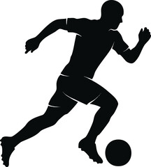 Obraz premium Black silhouette of a soccer player running with a ball