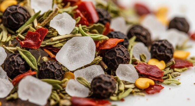 Close-up of a Colorful Mixture of Spices and Herbs for Culinary Use.