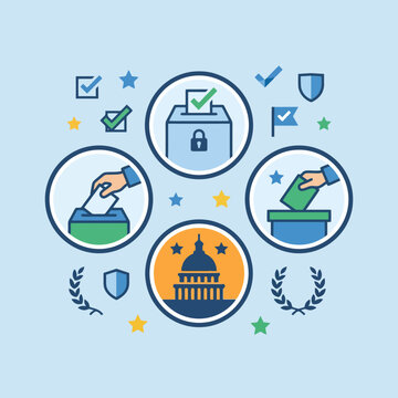 A collection of flat icons representing the democratic voting process
