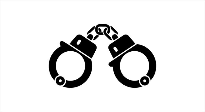 Black Silhouette of Handcuffs Symbolizing Arrest and Justice.