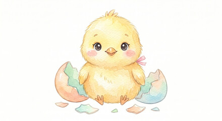 ひよこのかわいいキャラクター 水彩イラスト素材 © Business Vision AI
