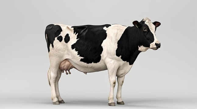 A Realistic 3D Render of a Black and White Holstein Cow