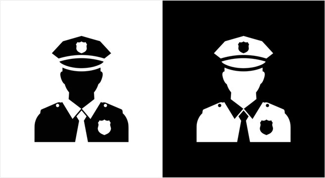 Police Officer Icon Silhouette Uniform Badge Hat.