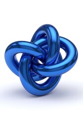 Fototapeta premium Abstract Blue Metallic Torus Knot 3D Render Isolated on White Background for Business and Technology Concepts