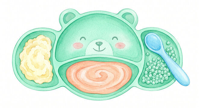 くまのシリコン仕切り皿 ベビー食器 水彩イラスト