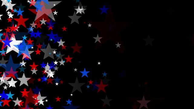 Confetti stars in America's Independence Day colors red white and blue. USA backgrounds with star shapes for American celebrations 4th of July, Memorial Day Veteran's Day or patriotic US holidays.