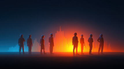 Fototapeta premium Tech layoffs market impact worker silhouette chart illustration