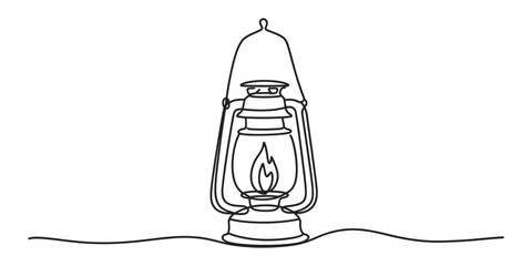 Continuous one line drawing of a vintage oil lantern © JoyChandra
