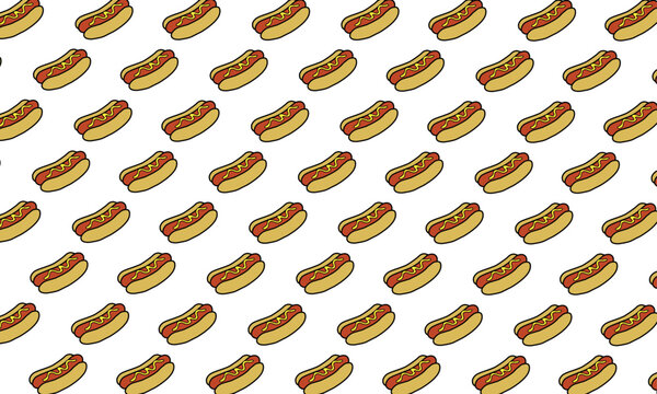 Doodle Hotdog seamless pattern.  Seamless pattern of hotdog Handdraw. illustration background Hotdog food pattern background