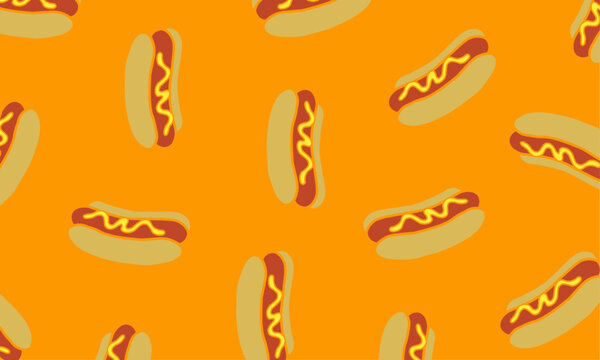 Doodle Hotdog seamless pattern.  Seamless pattern of hotdog Handdraw. illustration background Hotdog food pattern background