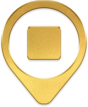 Elegant gold stop pin icon with shiny metallic look design element