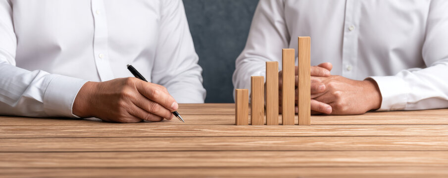 Tech layoffs market impact business chart wooden block executive strategy meeting office as tech layoffs shape market impact with wooden block