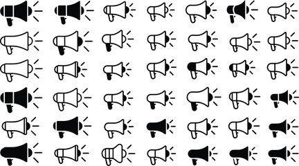 Naklejka premium Collection of megaphone and loudspeaker icons isolated vector set for marketing communication announcement and advertising design