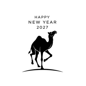 Black silhouette of a running camel.