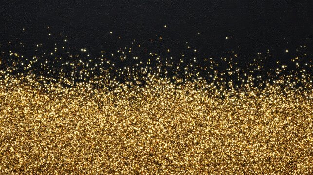 Golden glitter sparkle on a dark background, creating a festive and glamorous atmosphere.