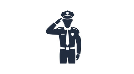 Policeman character stands in a formal uniform while performing a respectful hand salute. © yanto
