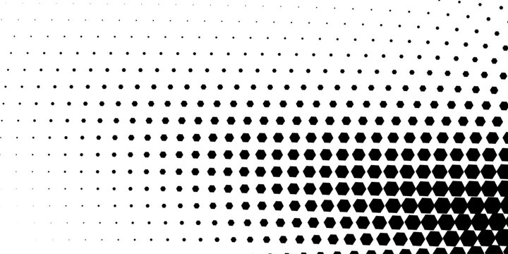 Black seamless hexagon texture. Repeated honeycomb pattern background. Geometric hexagonal halftone tech overlay backdrop. eps 10