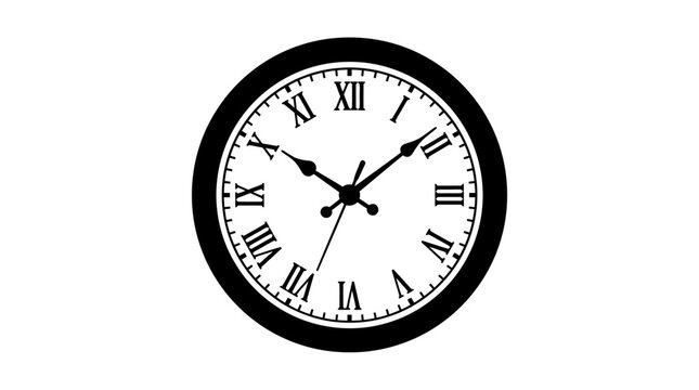 Clock face displays Roman numerals on a circular dial with mechanical hands indicating the current time in a classic style.