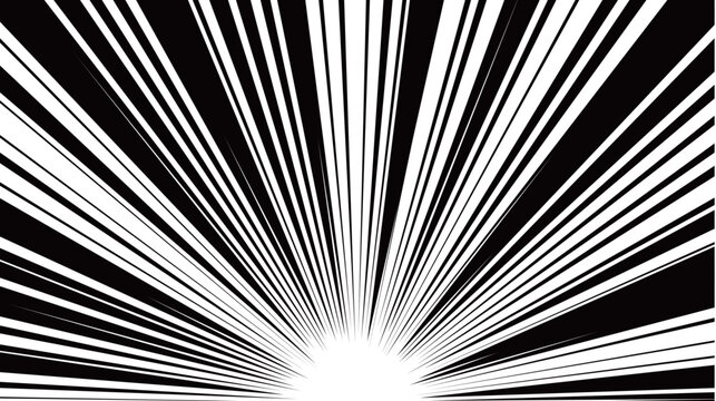 Dramatic black and white comic speed lines radiating from bottom center