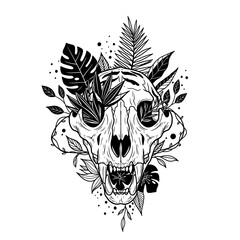 Fototapeta premium Black and white animal skull illustration.