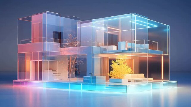 Modern 3D Architecture Rendering Night Scene