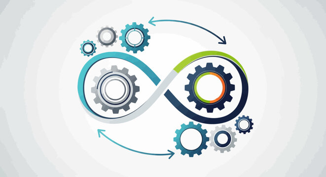 Infinity loop of colorful gear mechanisms.
