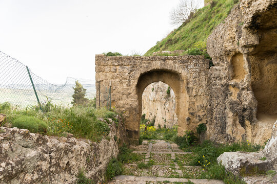 Architectural Sights of The Door of Janniscuro (Porta di Janniscuro) in Enna, Sicily, Italy.
