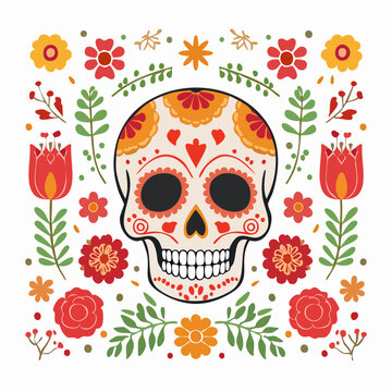 Day of the Dead Sugar Skull Decorated with Flowers