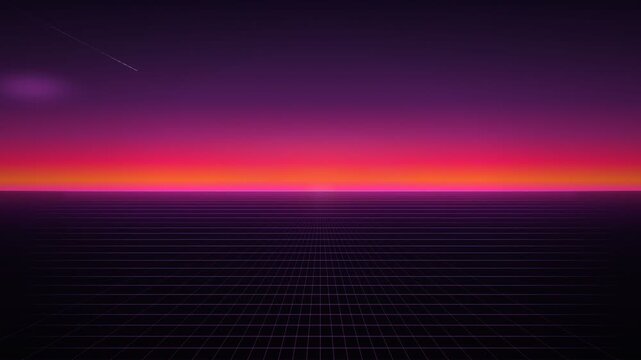 Abstract retro futuristic landscape with geometric grid and vivid colors