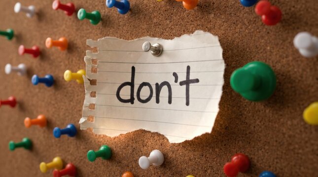 Note with the word dont pinned to a cork bulletin board