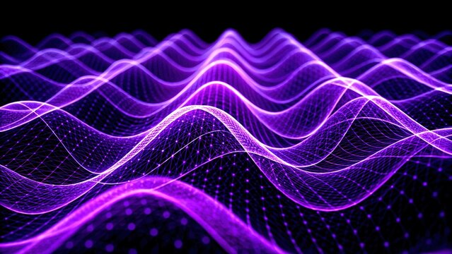 Abstract Quantum Particle Waves in Vibrant Purple Interference Pattern on Dark Background
