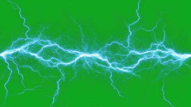 Bright blue electrical lightning bolts flashing across the frame in a continuous loop for dynamic and high energy visual effects