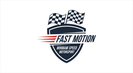 Fast Motion Motorsport Logo with Racing Flags and Shield. © Firza