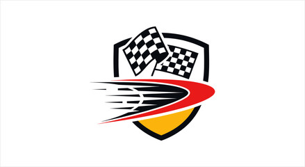 Racing Emblem with Flags and Speed Lines. © Firza